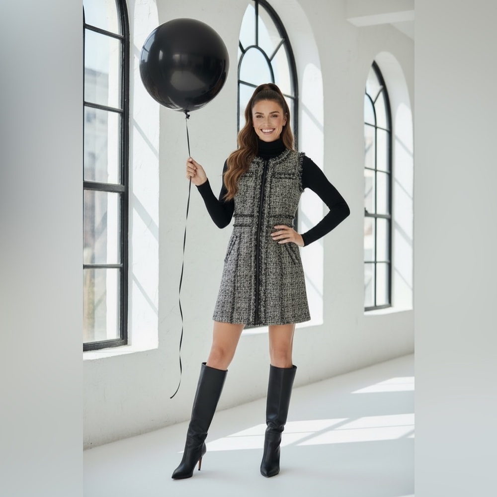 Veresa Women's Tweed Mini Dress - Black and White
